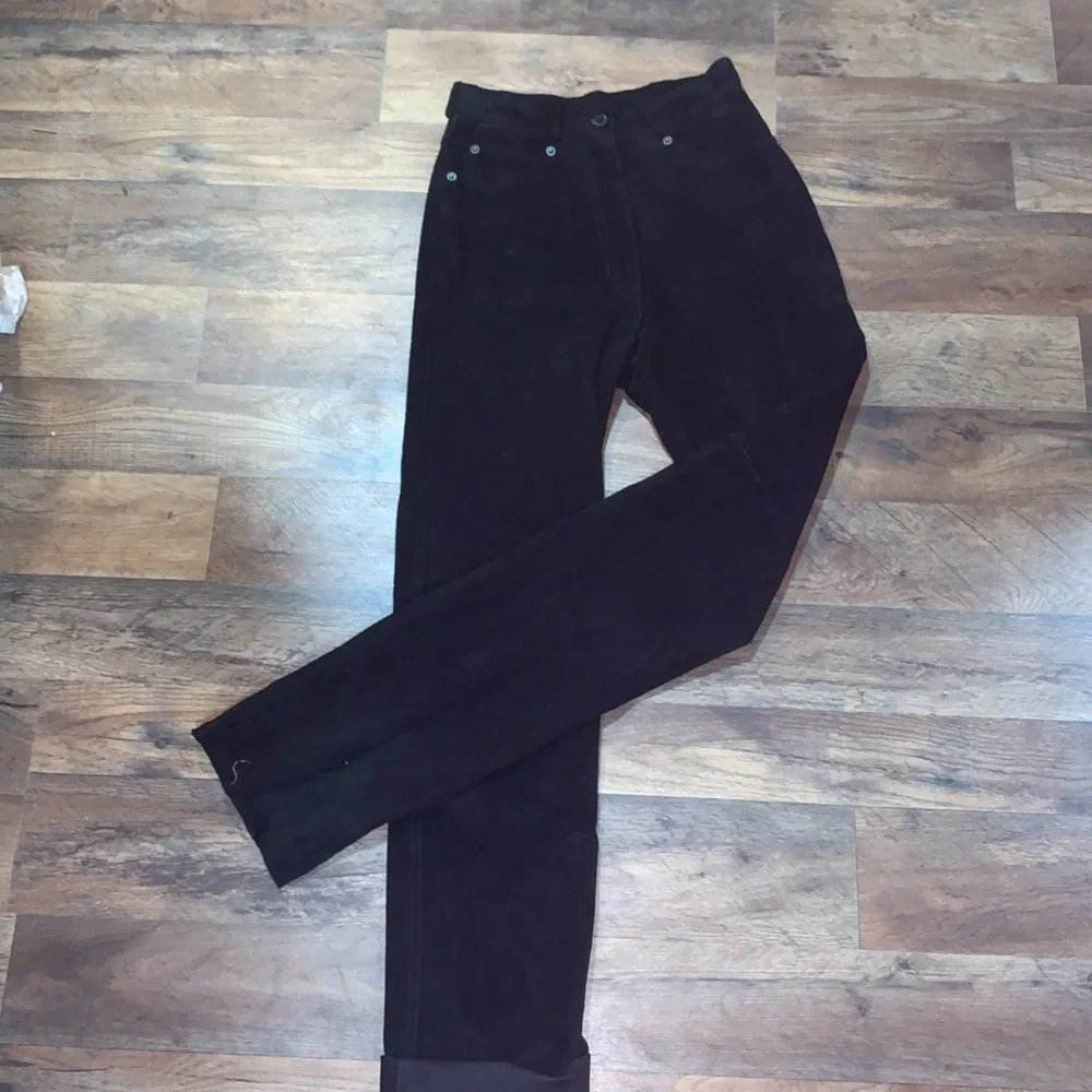 Vintage Black Suede 100 % Leather Pants Woman’s 5 Pocket Style Size 0/2 XS/Small - Picture 7 of 16